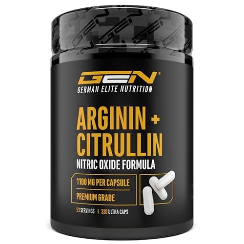 GEN GERMAN ELITE NUTRITION L-Arginina + L-Citrullina - 320 capsule - 1100 mg per capsula - Citrullina + Arginina Base in rapporto 1:1 - Aminoacidi Premium