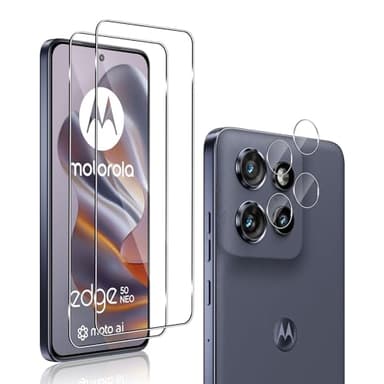 QULLOO 2 Pezzi Vetro Temperato Pellicola per Motorola Moto Edge 50 Neo & 2 Pezzi Pellicola Fotocamera Posteriore, Durezza 9H, Anti-Graffio, Protettiva Protezione Schermo per Edge 50 Neo