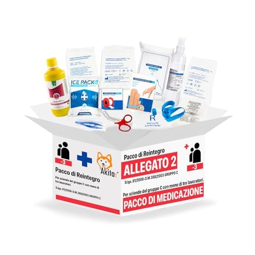 Akitaink Reintegro Cassette Pronto Soccorso All. 2 Per Aziende sotto 3 Dipendenti Conforme DM388/DL81 Allegato 2, Made in Italy