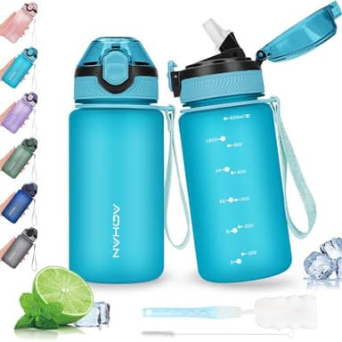AOHAN Borraccia da 600 ml con coperchio a prova di perdite, senza BPA, borraccia sportiva con cannuccia, lavabile in lavastoviglie, atossica, con tracolla per il trasporto