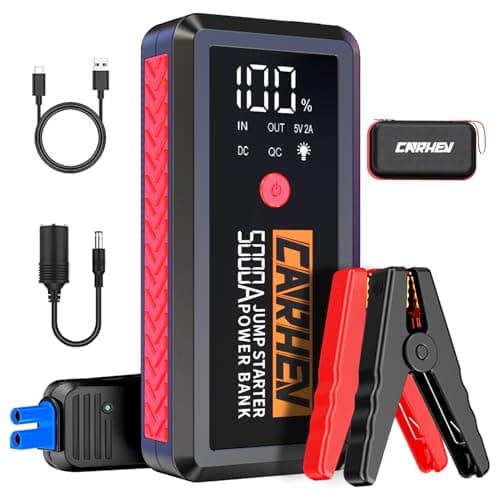 CARHEV Avviatore Batteria Auto, 5000A Avviatore di Emergenza per Auto (Fino a 8.0L Benzina/8.0L Diesel), 12V Booster Avviamento Auto con Grande Display LCD e Torcia LED, Uscita USB Rapida
