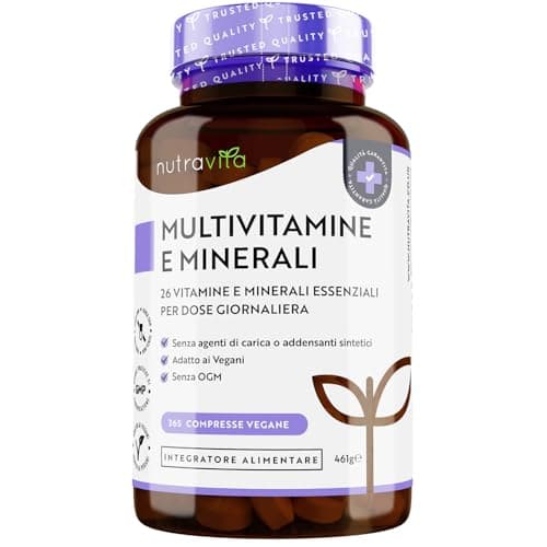 Multivitaminico e Minerali - 365 Compresse Vegane (Fornitura di 1 anno) - Multivitaminico Completo con 26 Vitamine e Minerali Essenziali - Integratore Multivitaminico Uomo e Donne - Nutravita