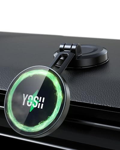 YOSH Caricatore Wireless Auto per Magsafe [15W Ricarica Veloce] Supporto Telefono Auto Magnetico per Cruscotto [Lega Pieghevole], Ricarica Wireless per iPhone 16/15/14/13/12 & custodia Mag-Safe