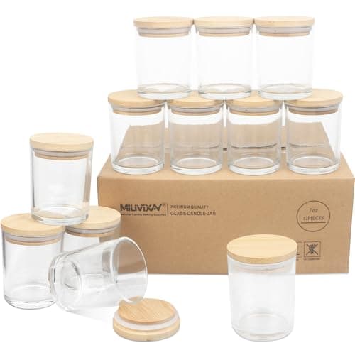 MILIVIXAY 12 barattoli in vetro trasparente da 200 ml, spessi con coperchio, barattoli vuoti per la produzione di candele, spezie, contenitori in polvere