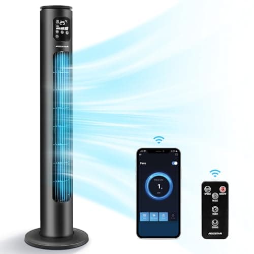 Aigostar Ross Smart - Ventilatore a torre Smart WiFi con telecomando, 50W, display LED, oscillazione 70°, 3 velocità 3 modalità, timer 24 ore, controllo APP, adatto per casa e ufficio