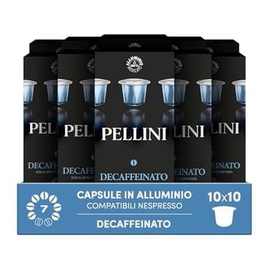 Pellini Top Decaffeinato, 100 Capsule in Alluminio Compatibili Nespresso, Miscela di Caffè Arabica e Robusta con Sentori di Frutta Secca e Fichi, 10 Confezioni da 10 Capsule