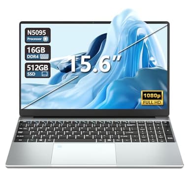 15,6" Notebook, PC Portatile 16GB RAM 512GB SSD, Celeron N5095 CPU, 180° Opening and Closing Schermo, Laptop Digitale Tastiera Retroilluminata+Sblocco Impronta Digitale, Mini HDMI+USB 3.0