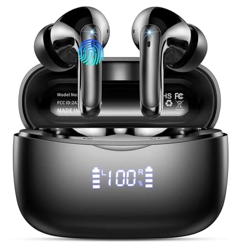 Cuffie Bluetooth, Auricolari Bluetooth 5.3 per iOS & Android, 56 Ore di Riproduzione, Stereo Hi-Fi Cuffie Antirumore con 4 HD Mics, LED Display Touch Control IP7 Impermeabili Cuffie Wireless, Nero