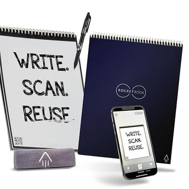 Rocketbook Flip Block Note Digitale Smart – Block Note per Appunti Digitali A4 Blu Scuro – A Righe/Puntinato – Quaderno Appunti Riutilizzabile – Include Penna Pilot FriXion e Panno per Cancellare