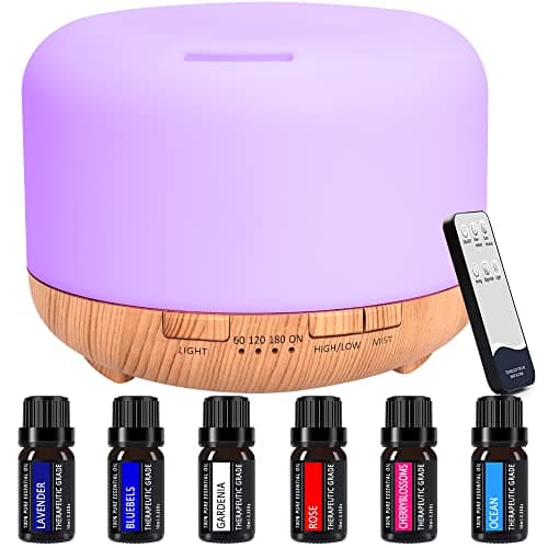 Diffusore Con 6 * 10 Ml Di Olio Essenziale Puro, e Aromi Da 450ml, Umidificatore Diffusore Per Aromaterapia Con Modalità Nebbia Regolabile e Led a 7 Colori
