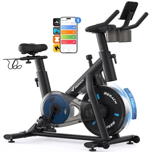 MERACH Cyclette da Casa, Silenziosa Cyclette Professionale con Resistenza Regolabile, Schermo LCD, Sedile Comodo e Grande, App Proprietaria, Ideale per Aerobica Domestica, Capacità di Carico di 136 KG
