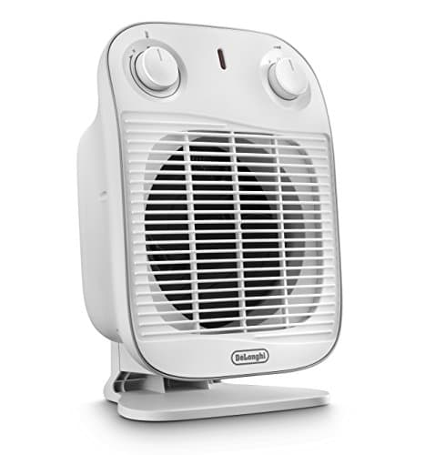 De'Longhi HFS50A20.WH Termoventilatore, Silenzioso e leggero, 2 livelli di potenza, ventilazione estiva, protezione antigoccia, maniglia, dispositivo di sicurezza, luce, protezione antigelo, Bianco