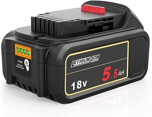 Powarobor DCB184 Batteria di ricambio agli ioni di litio,18 V, 5,5 Ah, Compatibile con batterie DeWalt DCB182 DCB184-XJ per tutte le macchine a batteria da 18 Volt con indicatore di livello di