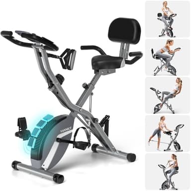 VANNECT 5 in 1 Cyclette Pieghevole con Schienale e 16 Livelli di Resistenza, bici da fitness Cyclette da casa con fascia di resistenza, Monitor LCD Misurazione e Delle Pulsazioni, Portata 160Kg