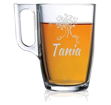 MASTERLASER3.0 Tazza da The Personalizzata Mug per Tè in Vetro Temperato Personalizzabile con Nome, Data e Caratteri Diversi. Migliore idea regalo