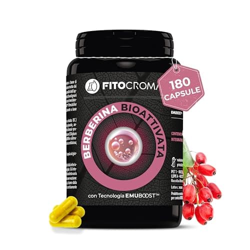 FITOCROMA® BERBERINA - Bioattivata con Tecnologia EMUBOOST™ + Silimarina, Innovativa fomulazione ad Elevato Assorbimento - 180 Capsule - Berberina integratore