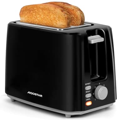 Aigostar Warrior - Tostapane a 2 fette, 7 impostazioni di tostatura, Funzioni di sgelare, riscaldamento e cancellazione; 750W, Nero, BPA Free. Design esclusivo