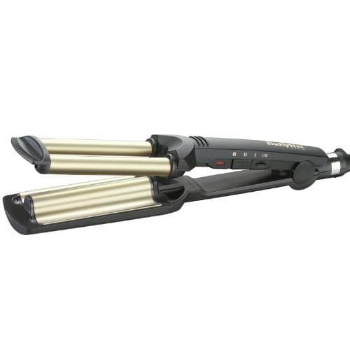 BaByliss C260E Easy Waves, Triferro Beach Waves Con Rivestimento In Ceramic Titanium, 3 Temperature, Punte termo isolata, Oro e Nero