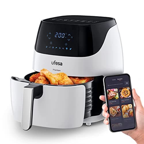 UFESA AF5100 White Phantom Friggitrice ad Aria Bianca, Air Fryer WIFI, Ricettario e Controllo via APP o con Schermo Tattile, 5 L, 8 Programmi, 1500 W, Cestello e Vassoio Estraibili, BPA e PFOA Free