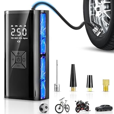 Gonfia Gomme Auto Portatile, Compressore Aria Portatile, 150PSI 12V DC 6000mAh Mini Compressore Portatile con Luce LED, Compressore Auto per Bicicletta, Auto, Moto, monopattino, Palloni