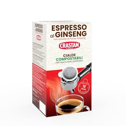 Crastan Cialde Compostabili di Ginseng, Compatibili con la Macchina Espresso, Confezione da 18