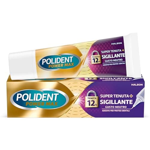 Polident Power Max, Super Tenuta + Sigillante, Adesivo per Protesi Dentale, Tenuta Salda Giornaliera, Gusto neutro, 40 g
