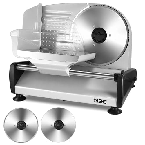 YASHE SL-518 Affettatrice Elettrica da Casa - Affettatrice Professionale 250W con Spessore Regolabile da 0 a 15mm, 2 Lame Rimovibili in Acciaio Inox da 19cm, Blocco di Sicurezza e Piedini a Ventosa