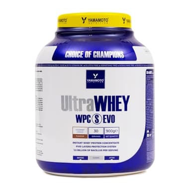 YAMAMOTO NUTRITION Ultra Whey WPC S EVO 900 gr, Integratore Alimentare di Proteine del Siero Concentrate e Spore di Bacillus, Aumento Massa Muscolare, Gusto Cioccolato