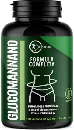 BePerfect Glucomannano Forte Purificato 4000mg 180Cps | Integratore Naturale Arrichito con Cromo e Vitamina B3
