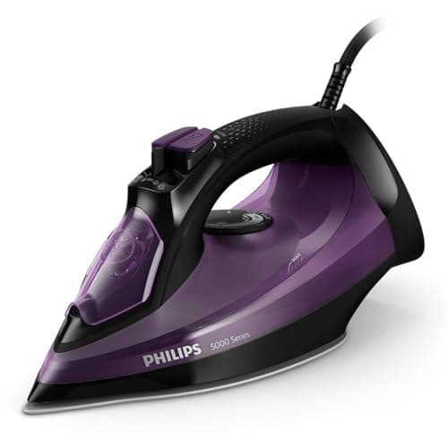 Philips Domestic Appliances 5000 Series Ferro da Stiro a Vapore - 2400W, Vapore 45g/min, Colpo di Vapore 180g, Stiratore Verticale, Piastra SteamGlide Plus, Nero/Viola (DST5030/80)