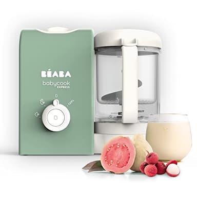 BEABA, Babycook Express, Robot Baby 4 in 1 Frullatore, Cottura Express 15 min, Miscelazione personalizzata, Cottura a Vapore Dolce e Sano, Scongelamento, Texture omogenea, Capacità 1.250 ml, Verde
