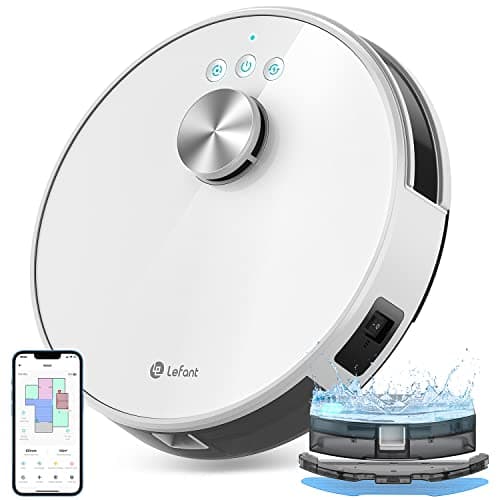 LEFANT Robot Aspirapolvere Lavapavimenti Con Mappatura 3 in 1,Multi Piano,Navigazione LiDAR,Zone Virtuali, 4000Pa Aspirapolvere Robot Collegato da Alexa/APP/WiFi, Ideale Per Peli di Animali,M1 Bianco