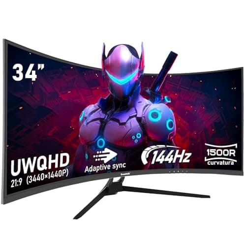 Gawfolk Monitor Ultrawide Da 34 Pollici 1500R Curvo 144Hz Monitor Per Computer Da Gioco, 21:9 UWQHD (3440x1440),Adaptive Sync,HDR,Angolo di visione 178°,HDMI、Display Port,VESA75×75MM - Nero
