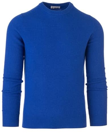 Cashmere Zone Maglione Uomo Girocollo 30% Pure Cashmere 70% Pura Lana Made in Italy Lana Pullover a Manica Lunga Soffice e Morbido (XL, Blu Elettrico)