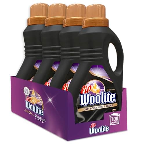 Lip Woolite Detersivo Lavatrice Capi Scuri, Neri e Jeans 25 Lavaggi, 4 confezioni da 1500 ml di Detersivo Lavatrice Liquido Capi Scuri con Cheratina