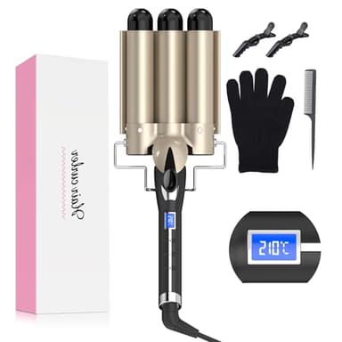 Ferro Arricciacapelli 32MM crea Onda Grande, AIMERVO Piastra Per Onde 14 Livelli di Temperatura da 80-210°C, Display Digitale Hair Waver Riscaldamento Immediato in 30 Secondi, Guanto Termico Incluso