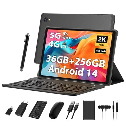 PIXPEAK 2K Tablet 10,4 Pollici, 4G LTE+5G WiFi, 36GB RAM+256GB ROM (2TB TF), Android 14 Tablet PC, Octa-Core, 2000 * 1200, 8000mAh, 13MP+8MP, GPS, Tablet in offerta con tastiera ect (nero)