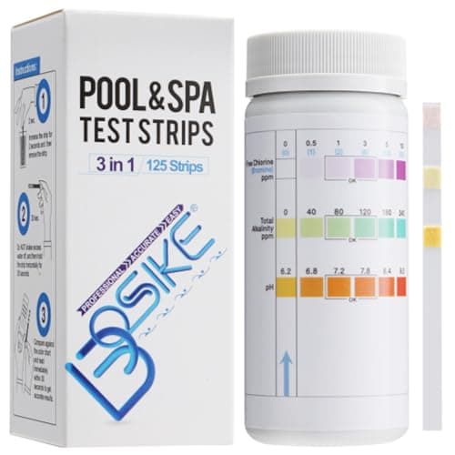 BOSIKE 3 in 1 Test pH e Cloro per Piscina - 125 Strisce di Test Kit per Controllo dell-acqua di Piscina - Misurano Cloro Libero, Bromo e pH