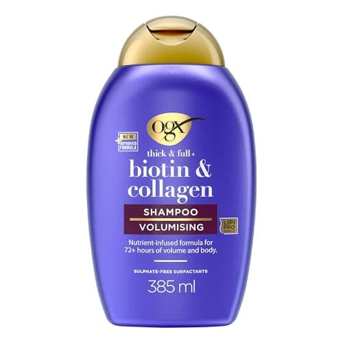 OGX Shampoo Thick & Full + Biotin & Collagen, Shampoo volumizzante capelli con Biotina e Collagene, Shampoo capelli fini dall'effetto rinforzante per capelli corposi e sani, 385 ml