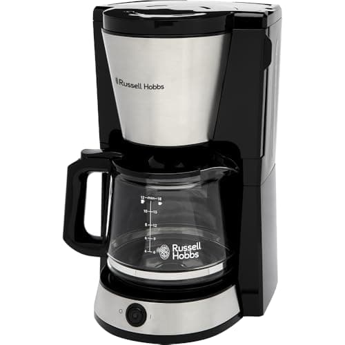 Russell Hobbs 27400-56 Macchina Caffè Americano, con filtro, 1.25 l, 10 tazze, Mantenimento Caldo 40 min, Funzione Pausa e Versamento, Pulsante Brew Now, Illuminazione Blu, Heaton, Acciaio Inox