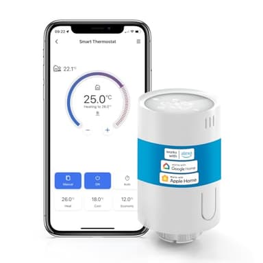 Meross termostato intelligente per radiatore, necessita di hub, termostato per riscaldamento Wi-Fi, compatibile con HomeKit, Alexa e Google Assistant, controllo vocale, programmazione, rilevamento