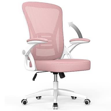 rattantree Sedia da Ufficio con Supporto Lombare, Sedia Ufficio Ergonomica con Braccioli Regolabili in Rete Traspirante, Altezza Regolabile e Schienale Inclinabile con Ruote Girevoli, Rosa