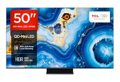 TCL 50QM8B TV Mini LED 50”, Pannello QLED 144Hz, 4K HDR Premium 1300nit, Google TV (Dolby Vision IQ - Atmos, Audio Onkyo, Compatibile con Google Assistant, Alexa, AirPlay2)