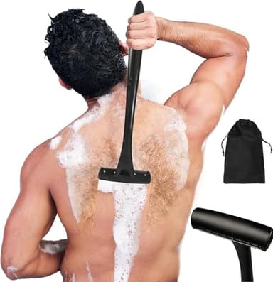 Rasoio per la Schiena da Uomo con Manico Lungo – Regolabile – Rimozione dei Peli della Schiena – Set di Lame da barba fai da te Senza Dolore con lame - Rasoio Universale a Doppio Taglio - Back Shaver