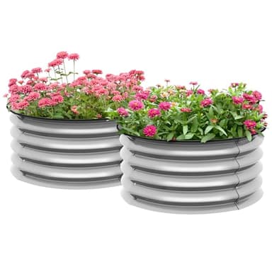 Outsunny Set di 2 Letti per Orto Rialzati, Cassoni per Orto in Acciaio Galvanizzato con Fondo Aperto e Bordi Sicuri, Ø60x30cm, Argento