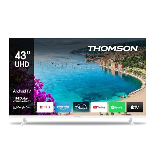 Thomson 43 Pollici UHD Bianco TV Smart Android TV (WLAN, HDR, Triplo sintonizzatore DVB-C/S2/T2, Controllo vocale) - 43UA5S13W-2023.