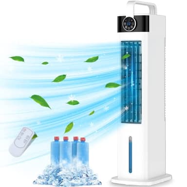Climatizzatore portatile senza tubo di scarico, refrigeratore d'aria con raffreddamento ad acqua, ventilatore a piantana con 3 tipi di vento con telecomando, timer 12H da 3 l