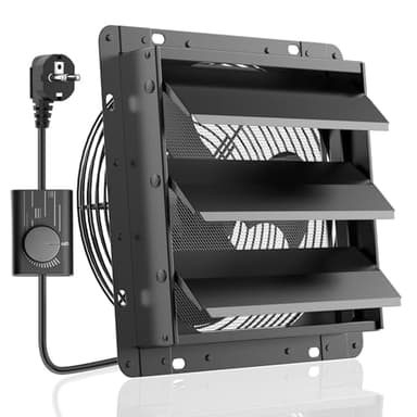 HG Power Ventilatore di Scarico 250 mm con Regolatore di Velocità Industriale da Parete 1100m³/h Ventola Aspirazione con Schermo Rete Ventilatore da Finestra Alluminio per Cantina Garage Cucina Louvre