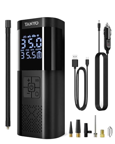 TANYO Compressore Aria Portatile Auto, Mini Compressore Portatile, 150PSI Pompa Elettrica per Bicicletta Con Luce USB LED, Ricaricabili Gonfiatore Elettrico Portatil per Bici, Auto, Moto, Palla