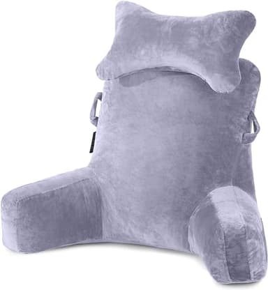 SLIGUY Cuscino da Lettura,con Cuscino Cervicale Rimovibile e Braccio di Sostegno più Alto per Sedersi a Letto, Divano o Pavimento, Cuscino per la Schiena per Adulti per Lettura, Grigio